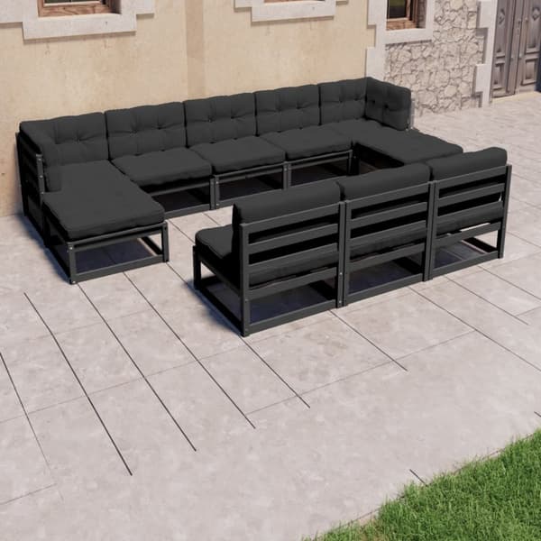 Loungegrupp för trädgården med dynor 8 delar svart massiv furu