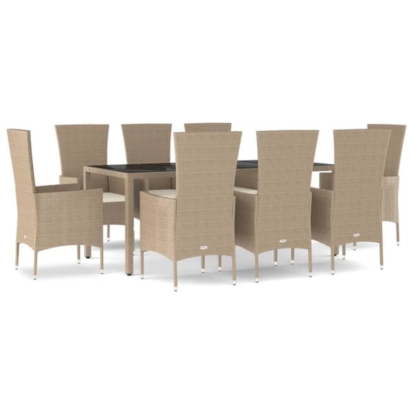 Matgrupp för trädgården med dynor 9 delar beige konstrotting