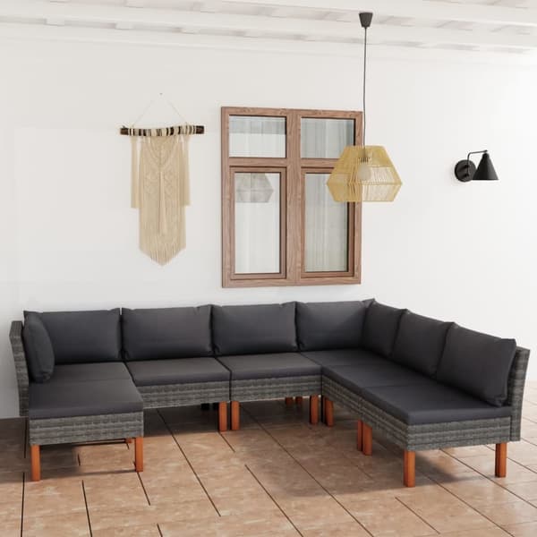 Loungegrupp för trädgården 7 delar med dynor konstrotting grå