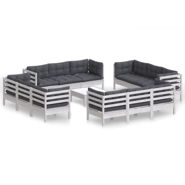 Loungegrupp med antracit dynor 13 delar massiv furu