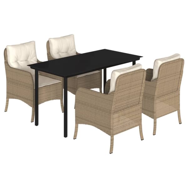 Matgrupp för trädgården med dynor 5 delar beige konstrotting