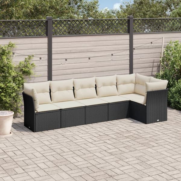 Loungegrupp med dynor 6 delar svart konstrotting