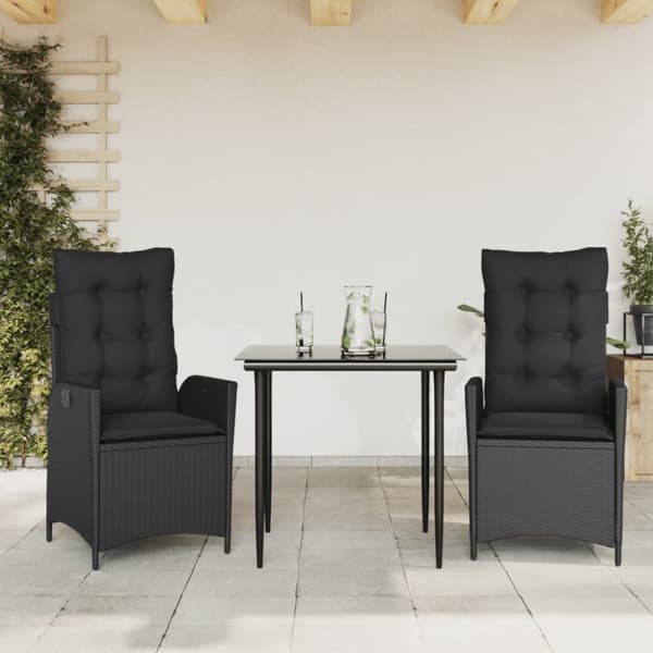 Matgrupp för trädgården med dynor 3 delar svart konstrotting