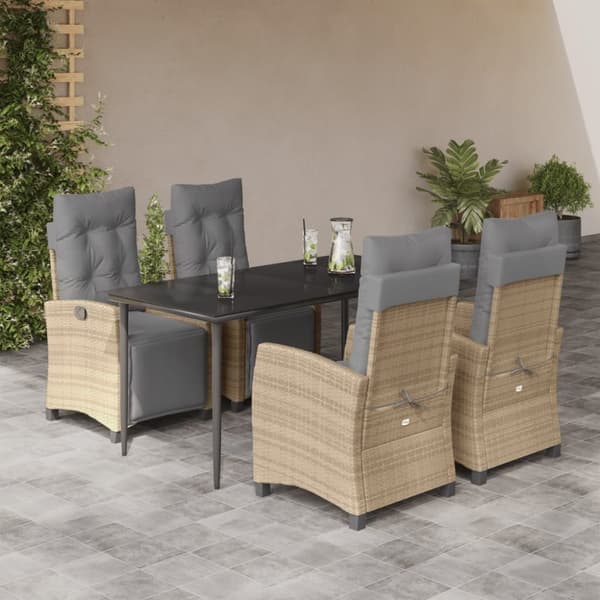 Matgrupp för trädgården med dynor 5 delar mixbeige konstrotting