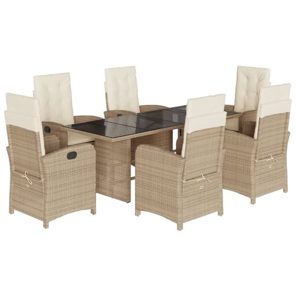 Matgrupp för trädgården med dynor 7 delar beige konstrotting