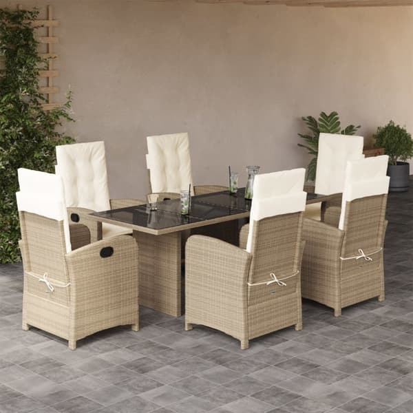 Matgrupp för trädgården med dynor 7 delar beige konstrotting