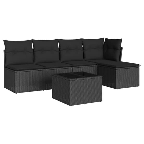 Loungegrupp med dynor 6 delar svart konstrotting