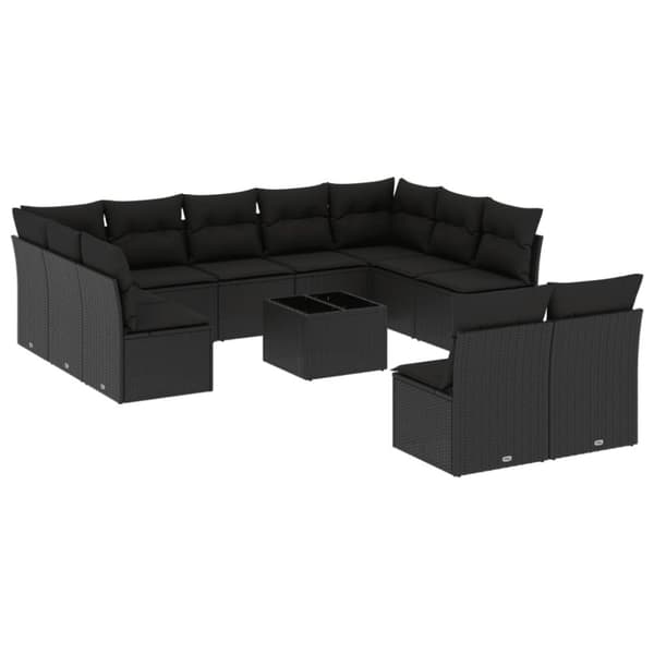 Loungegrupp med dynor 12 delar svart konstrotting