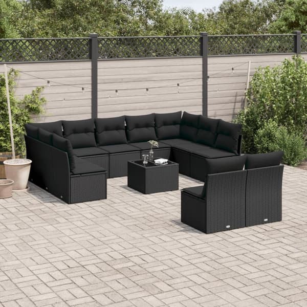 Loungegrupp med dynor 12 delar svart konstrotting
