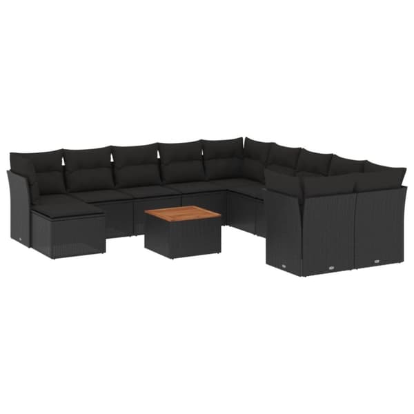 Loungegrupp med dynor 12 delar svart konstrotting