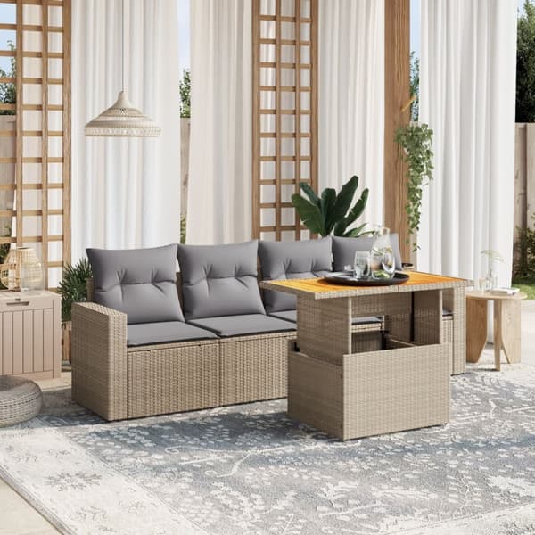 Soffgrupp för trädgården med dynor 5 delar beige konstrotting