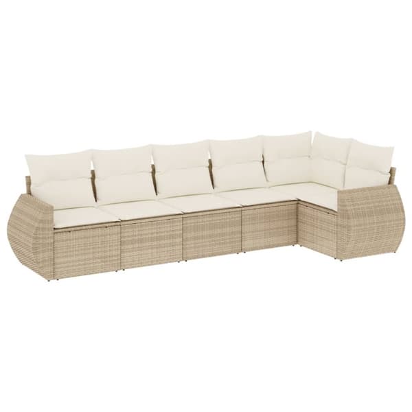 Soffgrupp för trädgården med dynor 6 delar beige konstrotting