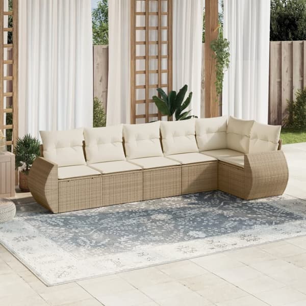 Soffgrupp för trädgården med dynor 6 delar beige konstrotting