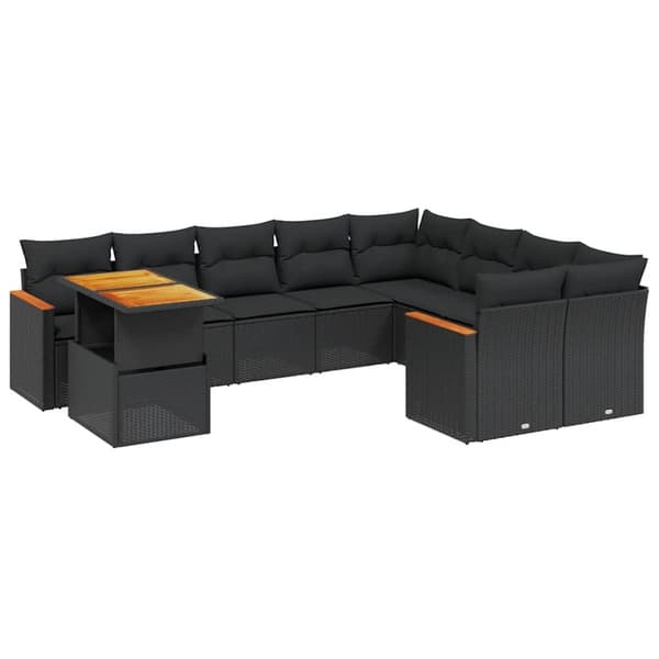 Loungegrupp 10 delar med svarta dynor konstrotting