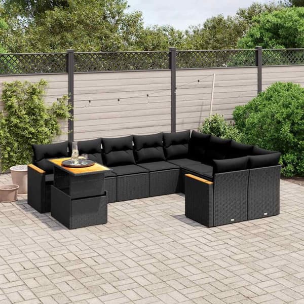 Loungegrupp 10 delar med svarta dynor konstrotting