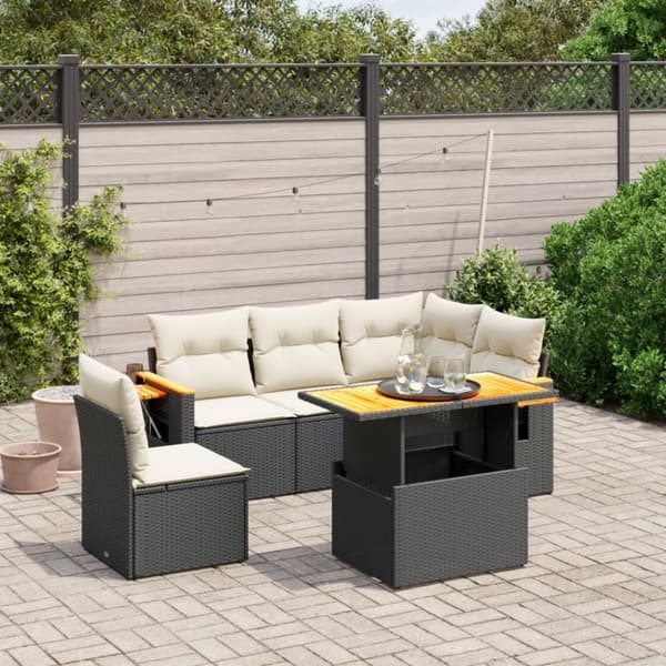 Loungegrupp med dynor 6 delar svart konstrotting