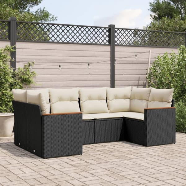 Loungegrupp med dynor 6 delar svart konstrotting