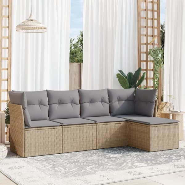 Soffgrupp för trädgården med dynor 5 delar beige konstrotting