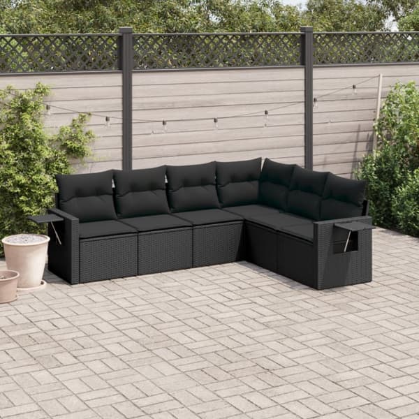 Loungegrupp med dynor 6 delar svart konstrotting