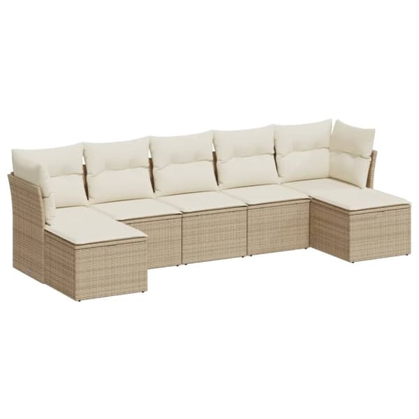 Matgrupp för trädgården med dynor 7 delar beige konstrotting