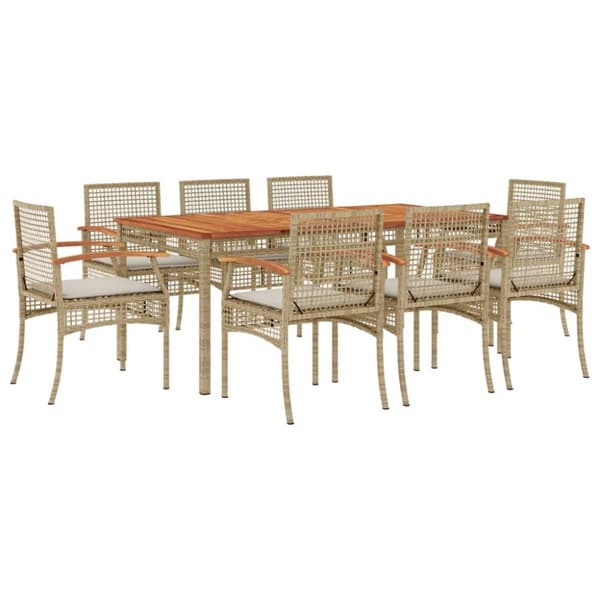 Matgrupp för trädgården med dynor 9 delar beige konstrotting