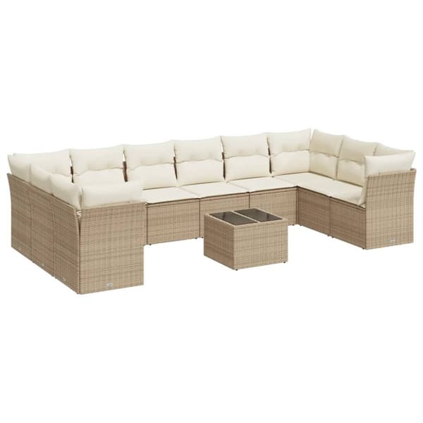 Loungegrupp för trädgården m. dynor 11 delar beige konstrotting