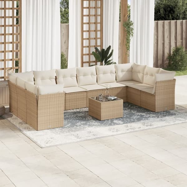 Loungegrupp för trädgården m. dynor 11 delar beige konstrotting