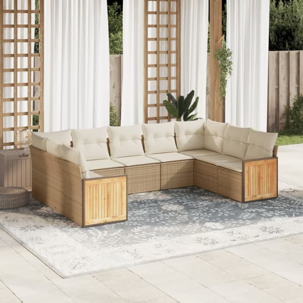 Matgrupp för trädgården med dynor 8 delar beige konstrotting