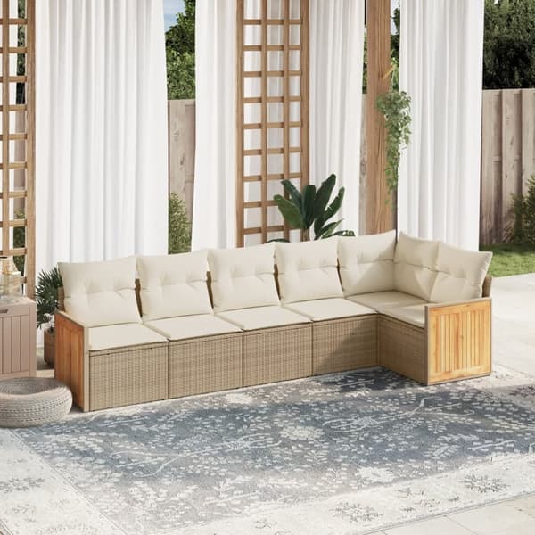 Soffgrupp för trädgården med dynor 6 delar beige konstrotting