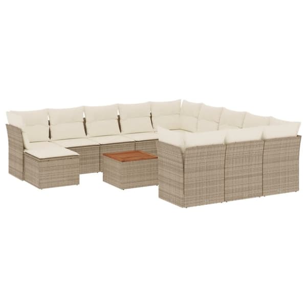 Soffgrupp för trädgården med dynor 13 delar beige konstrotting