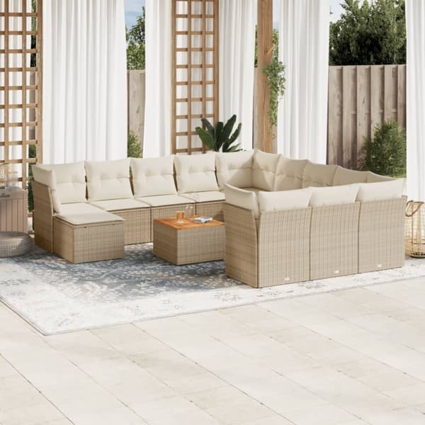 Soffgrupp för trädgården med dynor 13 delar beige konstrotting