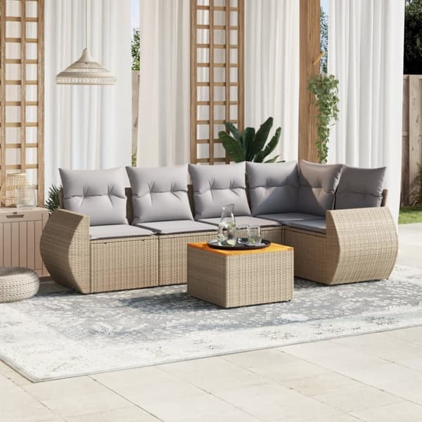 Soffgrupp för trädgården med dynor 6 delar beige konstrotting