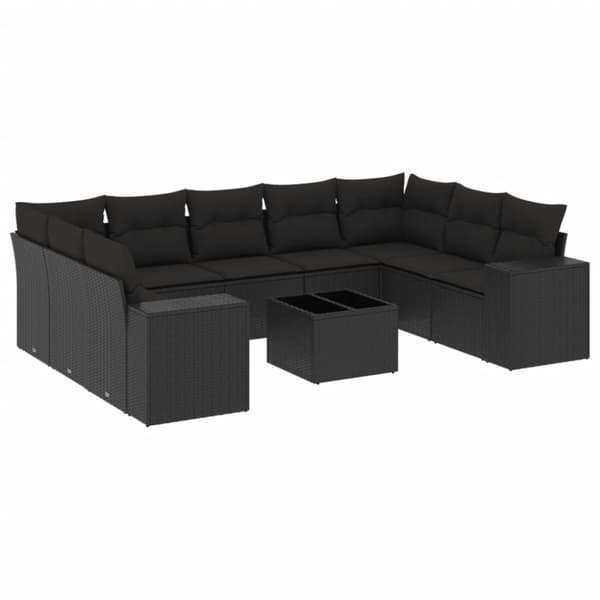 Loungegrupp 10 delar med svarta dynor konstrotting