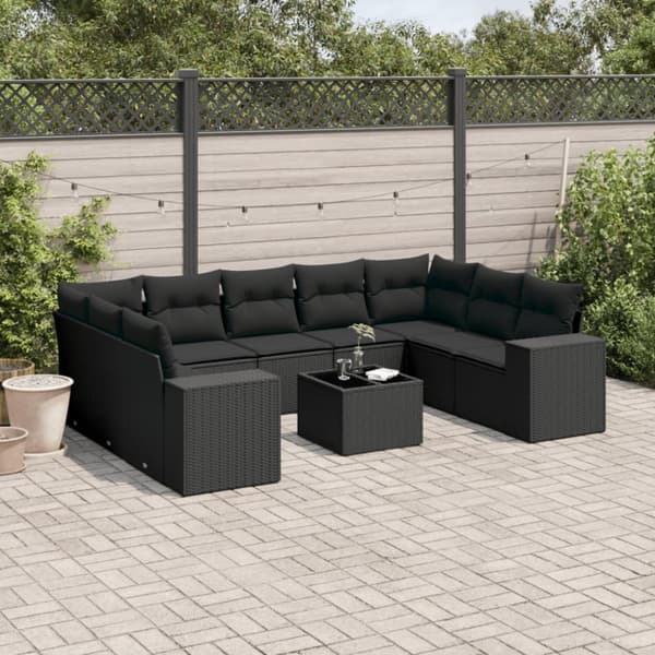 Loungegrupp 10 delar med svarta dynor konstrotting