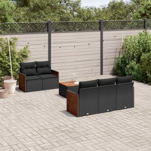 Loungegrupp med dynor 6 delar svart konstrotting