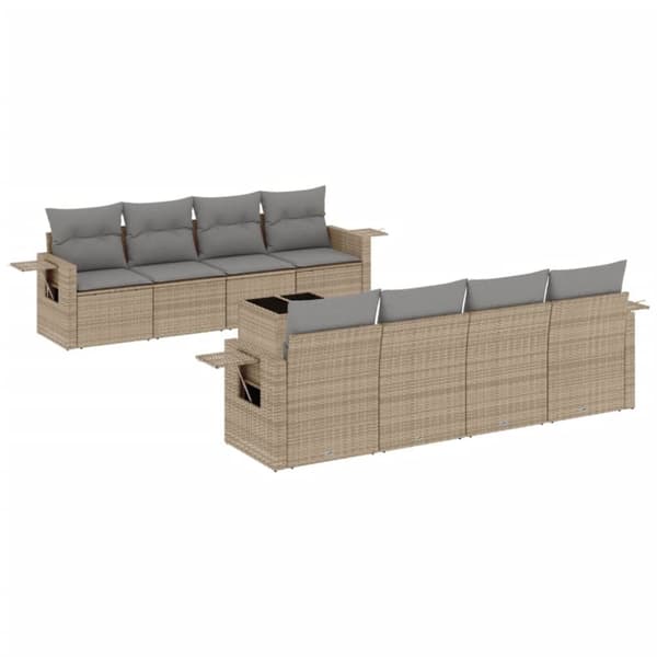 Soffgrupp för trädgården med dynor 9 delar beige konstrotting