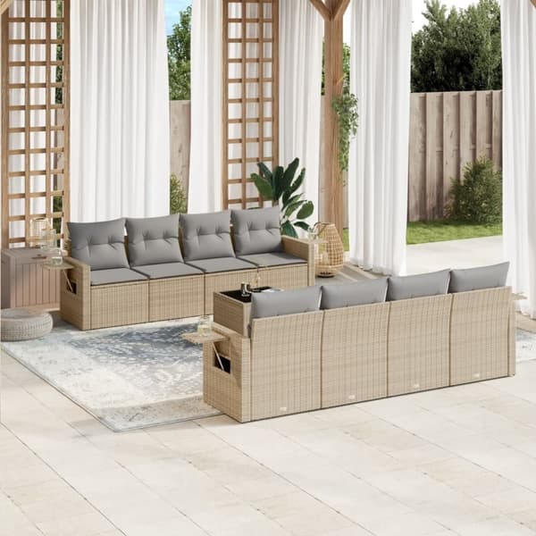 Soffgrupp för trädgården med dynor 9 delar beige konstrotting