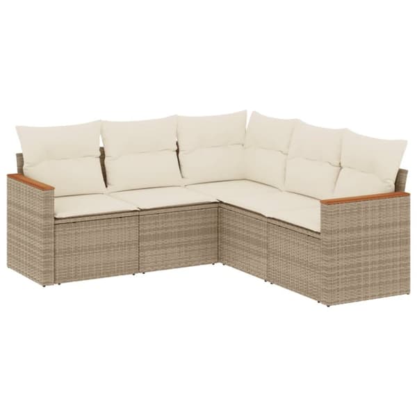 Soffgrupp för trädgården med dynor 5 delar beige konstrotting