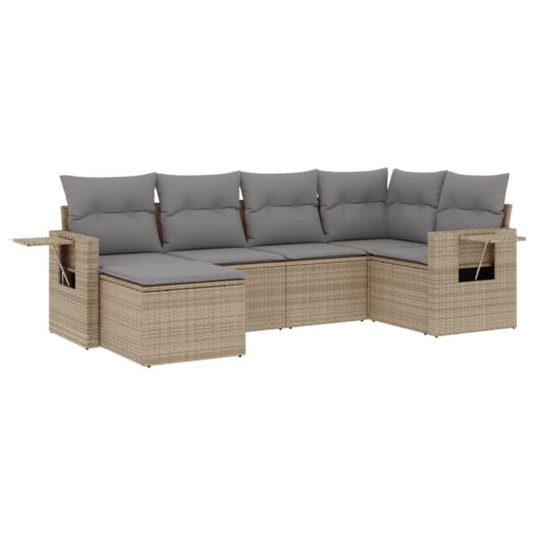 Soffgrupp för trädgården med dynor 6 delar beige konstrotting