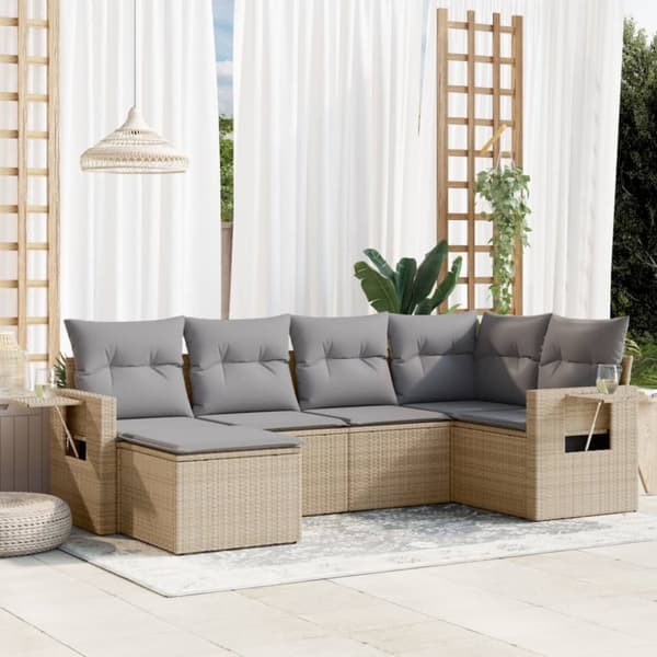 Soffgrupp för trädgården med dynor 6 delar beige konstrotting
