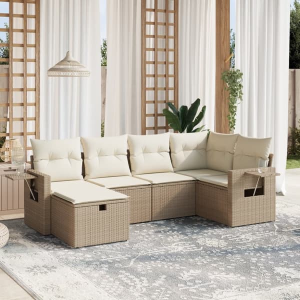 Soffgrupp för trädgården med dynor 6 delar beige konstrotting