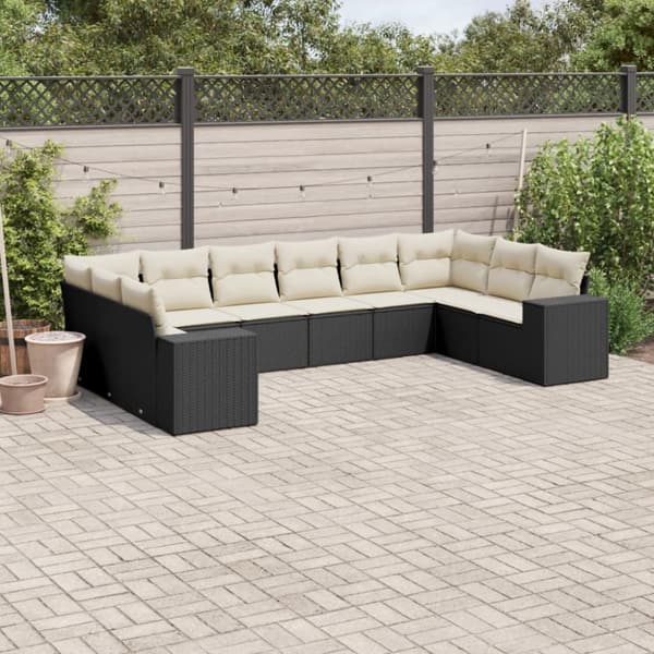 Loungegrupp 10 delar med svarta dynor konstrotting