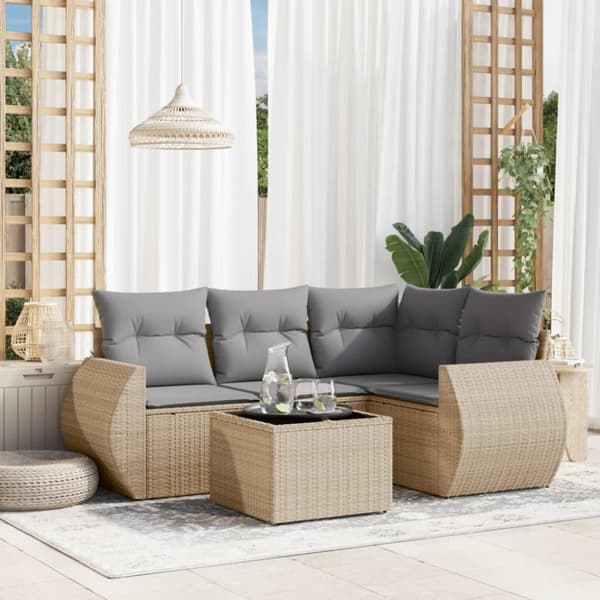 Soffgrupp för trädgården med dynor 5 delar beige konstrotting