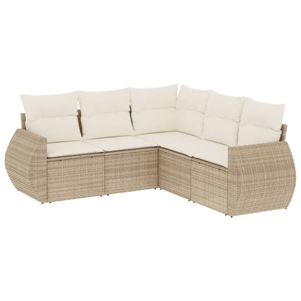 Soffgrupp för trädgården med dynor 5 delar beige konstrotting