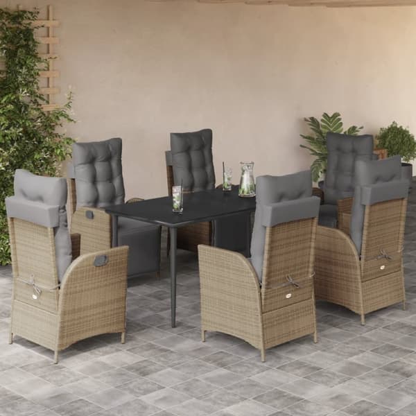 Matgrupp för trädgården med dynor 7 delar mixbeige konstrotting