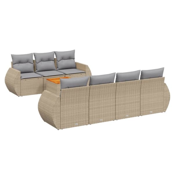 Matgrupp för trädgården med dynor 8 delar beige konstrotting