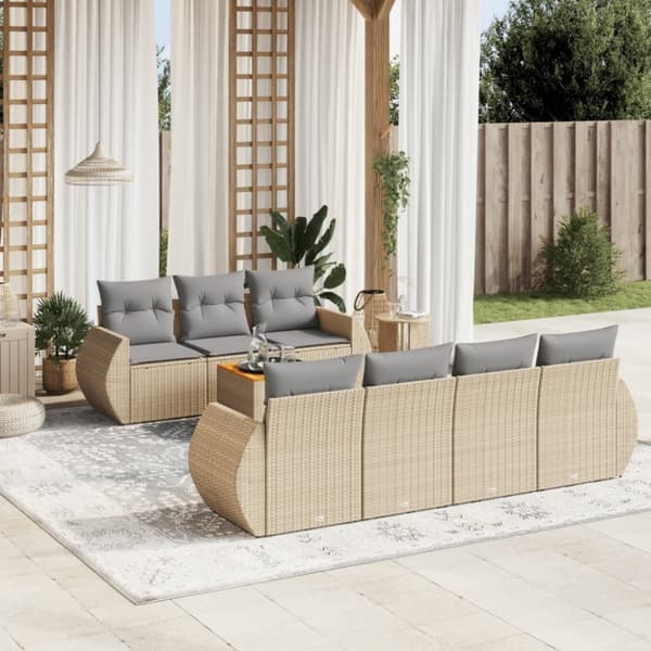 Matgrupp för trädgården med dynor 8 delar beige konstrotting