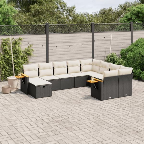 Loungegrupp 10 delar med svarta dynor konstrotting