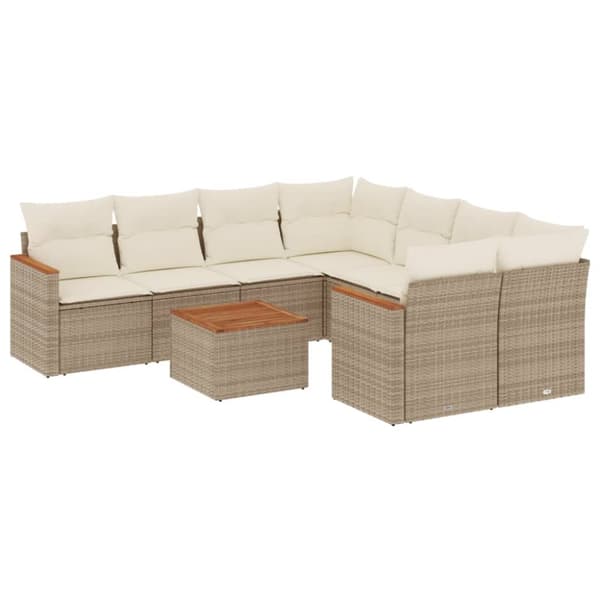 Soffgrupp för trädgården med dynor 9 delar beige konstrotting
