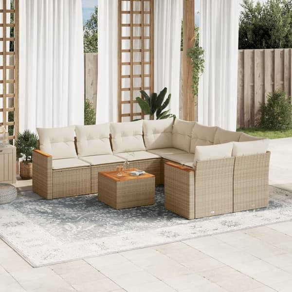 Soffgrupp för trädgården med dynor 9 delar beige konstrotting